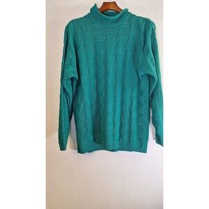 Vtg HIGH GATE 90's Cable Knit Mock Neck Fisherman Sweater Women's XL Chunky Boho
